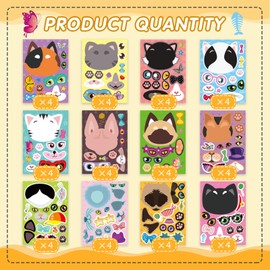 48 Sheets Cat Stickers,Make a Face Stickers for Kids, Make Your Own Cat Sticker, Animal Sticker for Kids 3-5, Brithday Gift Party Favors, Teacher Reward Classroom Games Craft