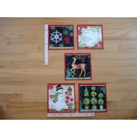 StudioE Christmas Snowflakes Dove Snowman Reindeer  (B)  Cotton Quilt Fabric Blocks (5)