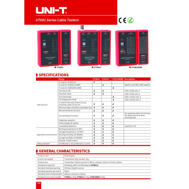 UNI-T UT681C Series UT681 Cable Tester for RJ45/RJ11/BNC