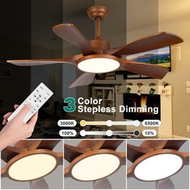 LINJO 52 Inch Wood Ceiling Fan with Lights and Remote Control 5 Solid Wooden Blades Modern Farmhouse Outdoor Ceiling Fan for Patios Living Room FCC Reversible DC Motor