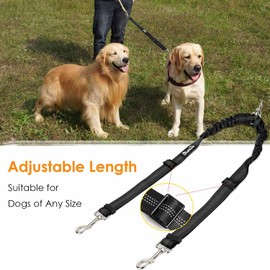 AUTOWT Double Dog Leash, No Tangle 360°Swivel Rotation Reflective Lead Attachment Adjustable Length Dual Two Dogs Lead Splitter, Comfortable Shock Absorbing Walking Training for 2 Dogs