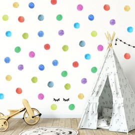 Polka dot Stickers for Bedroom and playroom Decor. Removable Vinyl. Candy Colors. Also for Nursery, Kids Bedroom and Classroom. Watercolor dots. Colorful Baby Room Decor.