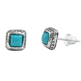 Turquoise Earrings, Vintage Small Stud Earrings for Men with 925 Silver Posts, Boho Country Western Jewelry for Women