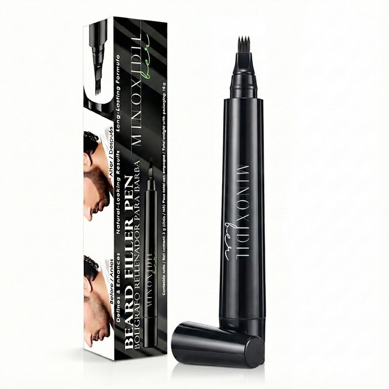 MinoxidilBer Boligrafo para barba bigote o cejas, color negro, impemeable,