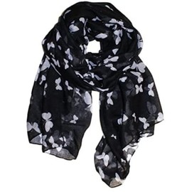 UK Seller!!! New Butterfly Print Ladies Celebrity Style Long Scarves Maxi Scarf, Stole, Wrap, Sarong, shawls. (Black/White)