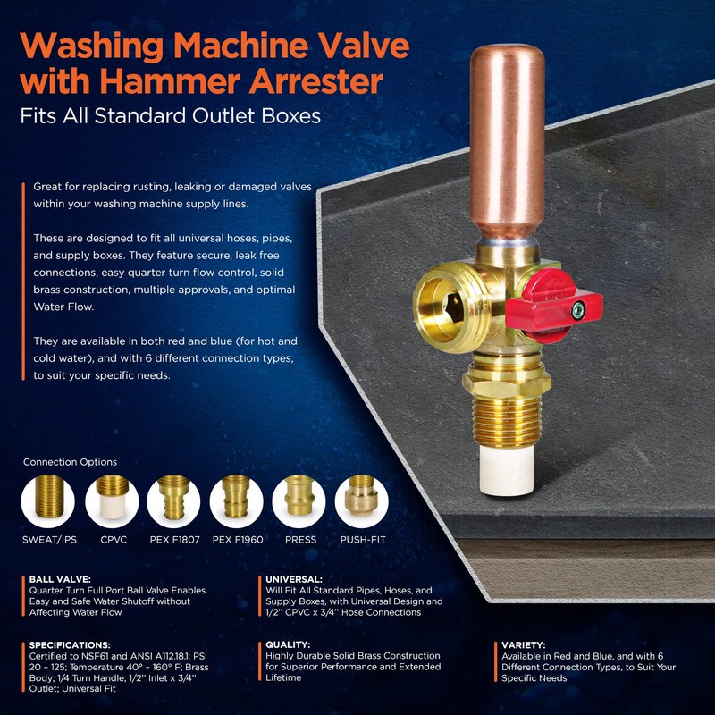 Highcraft 540DI Washing Machine Replacement Valve with Hammer Arrestor Inlet