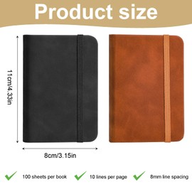 NLONLL 2 Stück Kleines Notizbuch A7 Notizblock Mini Notizbuch Schwarz 8 x 11 cm Pocket Notebook mit Liniert 100 Seiten Taschennotizbuch Leder mit Elastischem