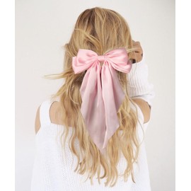 Furling Pompoms Furling Pompoms Hair Bow Clip 1pc Big Pink Satin Long-Tail Alligator Clips Hair Ribbon Bows Barrette for Women
