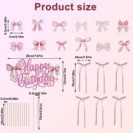 lasuroa Tortenaufsatz Schleife, Rosa Cupcake Topper mit Schleife mit 1 Happy Birthday Dekorationen Party Dekorationszubehör für Geburtstag Hochzeitstag Babyparty