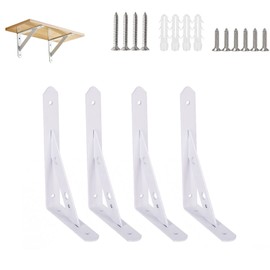 Pack of 4 Heavy Duty Brackets Angle Heavy Duty Console 150 mm Shelf Brackets with Screws and Pins, Load Capacity 30 kg, Shelf Bracket for Wall Mounting, Bookshelves, Garden (White)