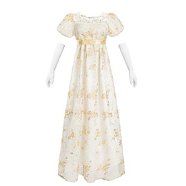 Fiamll Women's Empire Waist Dress Regency Ball Gown Dresses for Women Cottagecore Renaissance Costume with Gloves, gold