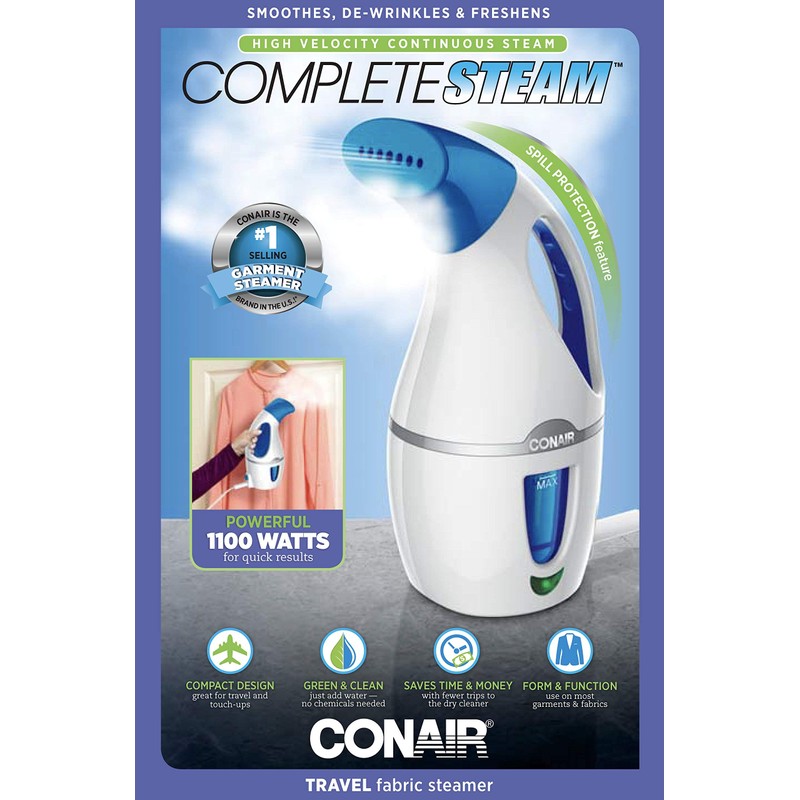 Conair Complete Steam Hand Held Fabric Steamer, 1100W, White/Blue