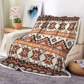 Xiaoput Aztec Throw Blankets, Boho Native American Southwestern Tribal Brown Blanket, Western Room Decor, Ultra Cozy Flannel Blankets for Picnic Camping Couch Chair Sofa Bed 60x70IN