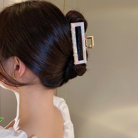 Wiwpar Square Matte Hair Claw Clips Gold Metal Hair Clip Non-Slip Strong Hold Hair Claws Clips Acrylic Banana Hair Clips Summer Claw Clips Hair Clamps Styling Birthday Gift for Women Girls (Style1)