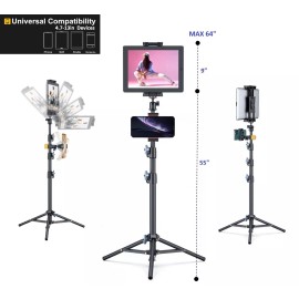 LINCO 55" Adjustable Steel Tablet Tripod Stand with 360° Rotating Phone Holder