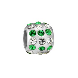 Quiges 925 Sterling Silver 3D Birthday Green May Birthstone Duo Crystal Bead Charm