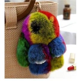LvBo Bunny Fur Rex Rabbit Pompom Ball Doll Pendant Keychain Car Handbag Keyring (Colorful)