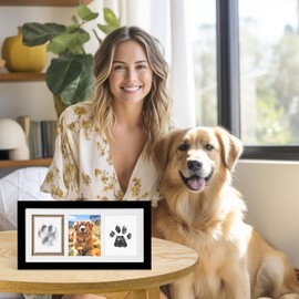 Xylitic Dog Paw Print Kit Keepsake, Pet Paw Print Impression Kit with No Toxic Clay and No Mess Ink Pad, Wood Pet Memorial Picture Frame, Dog Memorial Gifts for Pet Lovers