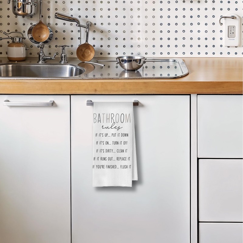 XIVENHAVM Funny Hand Towels for Bathroom, Boho Bathroom Rules Waffle