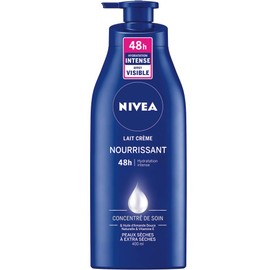 NIVEA Lait Crème Nourrissant 48h (400ml), Crème Hydratante Peaux Sèches à Très Sèches, Soin enrichi en Concentré de Soin NIVEA & Huile d'Amande Douce naturelle