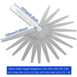 Bestgle Tapered Feeler Gauge, 17 Blades 0.02-1.00mm Metric Feeler Gauges for Gap Width Thickness Measuring Guage Tool