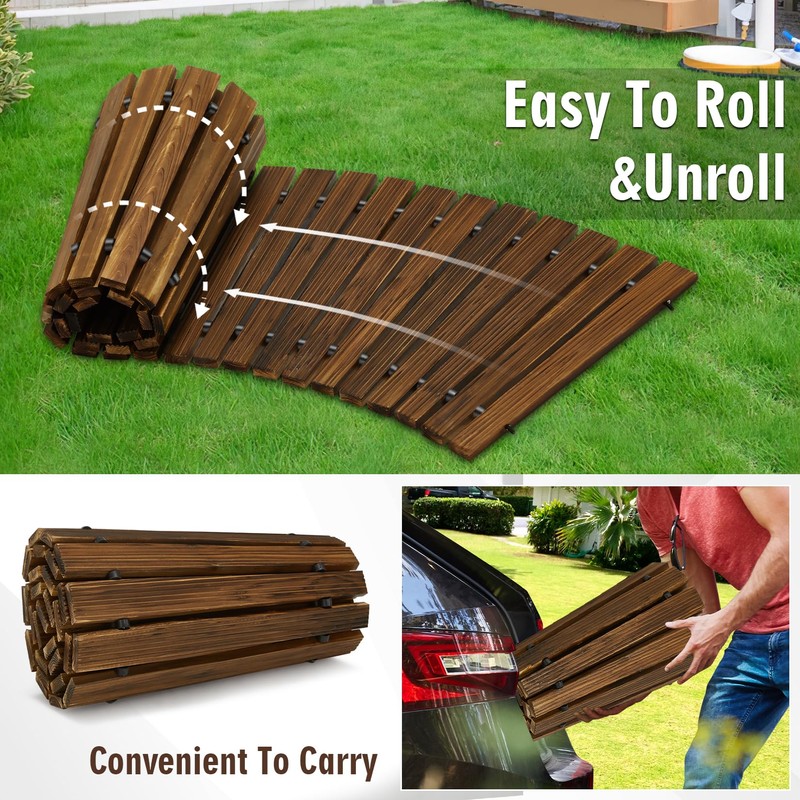 Coperat 6FT Wooden Garden Pathway,Outdoor Roll Out Decorative Curved Walkway,Weather-Resistant