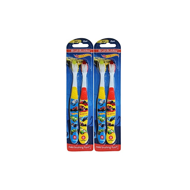 Brush Buddies Hot Wheels Toothbrushes for Kids, Soft Bristle Children’s