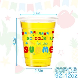 50 Count School's Out for Summer Party Cups, 12 oz Hello Summer Party Decorations Disposable Clear Plastic Party Cups for Last Day of School Classroom Summers Party Drinkware Beverage Ice Cream