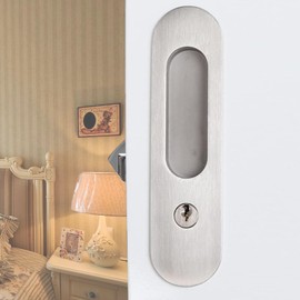 Betensh 173mm Pocket Door Handle with Key Sliding Door Lock Keyed Pocket Door Lock Invisible Sliding Door Lock Pocket Invisible Recessed Handle Mortise Hook Lock for Wooden Door Brushed Silver