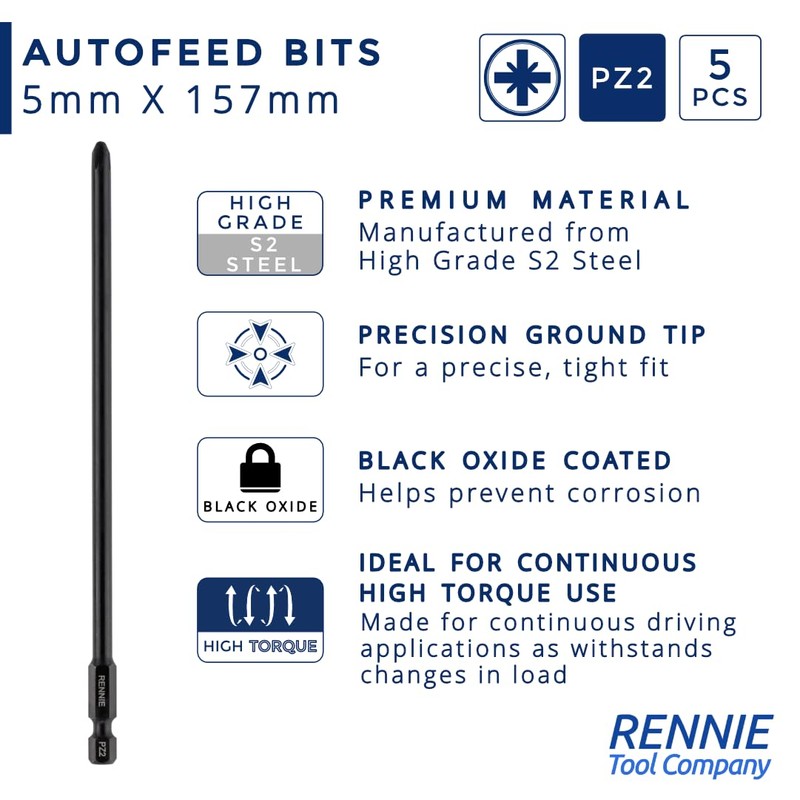 5 x Rennie Tools 157mm Long PZ2 Compatible with Makita