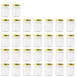 Encheng 4 oz Clear Hexagon Jars,Small Glass Honey Jars With Lids(Golden),Mason Jars For Herb,Foods,Jams,Liquid, Spice Jars For Storage 30 Pack