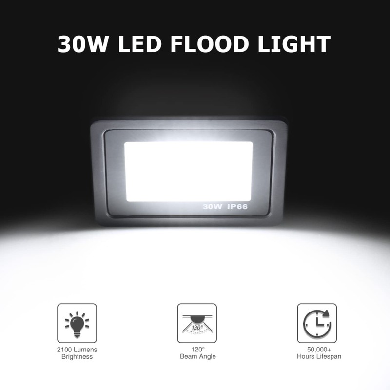 TTiiLoe 30W LED Flood Lights Outdoor, IP66 Waterproof Security Lights