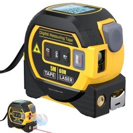 Smart Almighty Ruler, 3-in-1 Laser Measuring Tape, Digital Tape Measure with Led Display, Chargeble Almighty Tools Tape Measure, Area Volume Measuring Pythagorean Mode(Yellow,196Ft/60m)