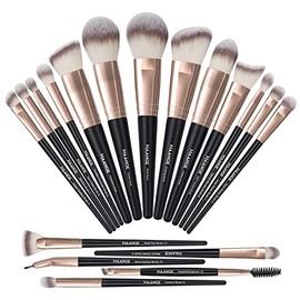 Brochas de Maquillaje MAANGE 18 Piezas Set de Brochas para Maquillaje Profesional Juego de Brochas Kabuki Sintético Premium Sombra de Ojos en Polvo para Base de Maquillaje (Oro negro)
