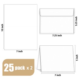 Blank Cards and Envelopes 5x7, 25 Pack White Invitation Cardstock with Self-Seal Thank You Greeting Cards, Print Custom for All Occasions DIY