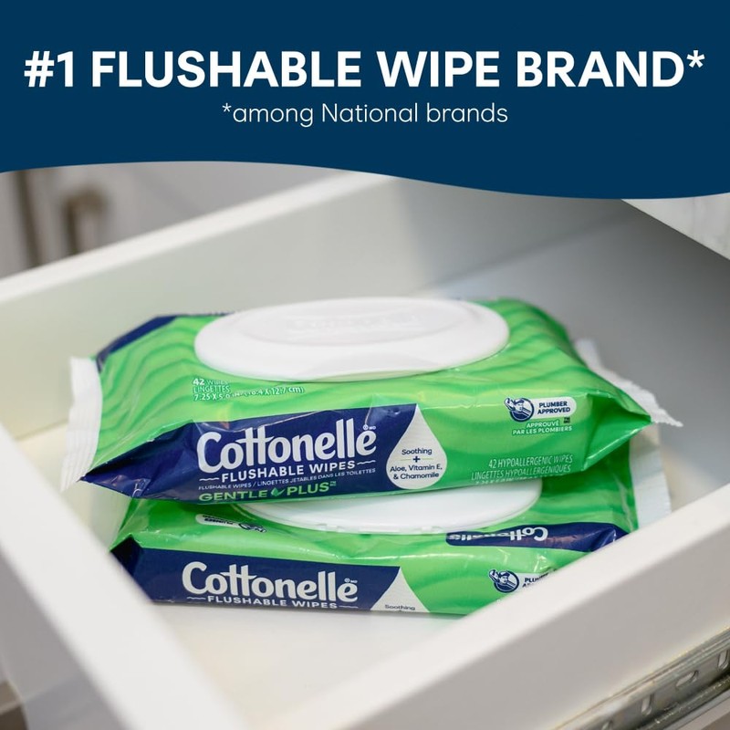 Cottonelle GentlePlus Flushable Wet Wipes with Aloe & Vitamin E,