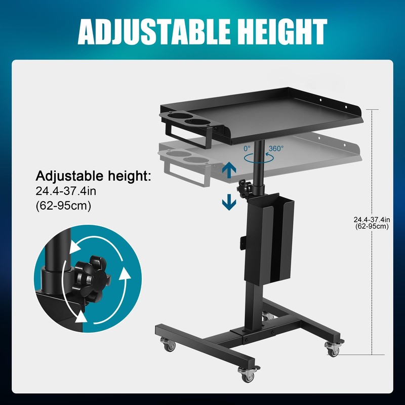 POARMEEY Premium Iron Tattoo Tray on Wheels Trolley Adjustable Height,