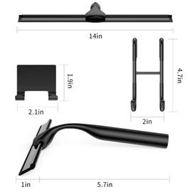Black 14-Inches Stainless Steel Shower Squeegee Set, Include Shower Door Hook, Adhesive Hook and Spare Silicone Blade, Window Squeegee for Shower Glass Door, Bathroom, Mirror, Window and Car Glass
