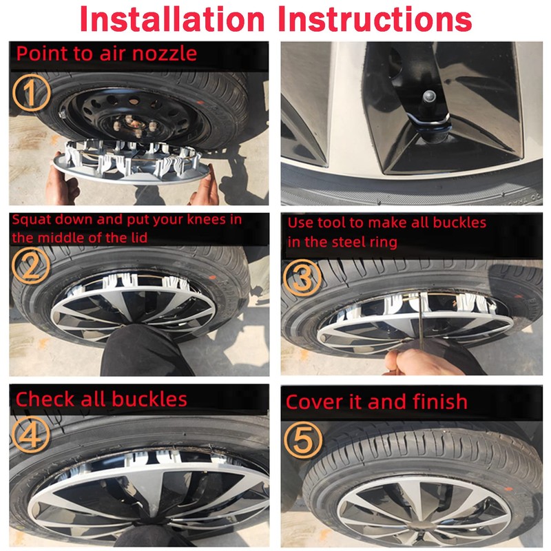 Hubcap Wheel Covers Replacement Size R15 Hub Caps Universal-Fit Steel