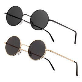 NIEEPA Round Polarized Hippie Sunglasses Small Circle Sun Glasses For Men Women Driving Golf Vintage (Black/Grey+Gold/Grey)
