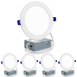 Meconard 4 Pack 6 Inch Ultra-Thin LED Recessed Ceiling Light, 3000K/4000K/5000K Selectable, Dimmable 12W=110W, 1050LM, IC Rated Can-Killer Downlights with Junction Box, ETL and Energy Star Listed