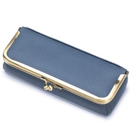 EutDett Leather Makeup Bag, Small Makeup Organizer for Purse Essentials, Versatile Travel Lipstick Case, Cosmetic Pouch & Pencil Pouch for Women (Blue)