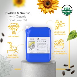HBNO Organic Sunflower Oil - 8.8 lbs (4 liters) wholesale bulk offer - Ideal for Shampoos, Conditioners, Face wash, Lotions, and Skin care products.