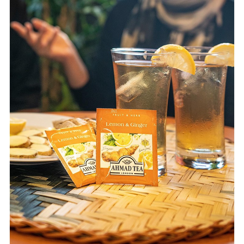 Ahmad Tea Sachet Infusion Foil-Enveloped Teabags, Lemon and Ginger, 20