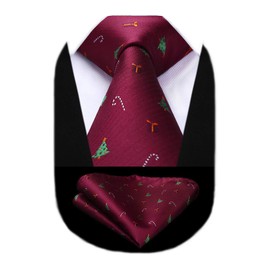 Hisdern Men’s Christmas Tie, Woven Party Tie and Hanky Set -