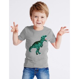Little Boys Dinosaur T-Shirts Sequins Tees T-Rex Short Sleeve Summer Clothes Kids Tops 6 7 Years