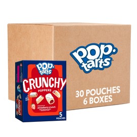 Pop-Tarts Crunchy Poppers Crunchy Filled Snack Pieces, Kids Snacks, On-the-Go Snacks, Frosted Strawberry Crunch (6 Boxes, 30 Pouches)