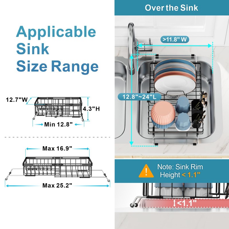 iSPECLE Expandable Dish Drying Rack for Kitchen Sink - Rust