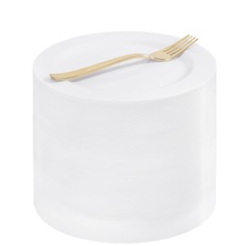 WELLIFE 100PCS White Plastic Dessert Plates and 100PCS Gold Disposable Forks, Premium Hard Dessert Plate 7.5”, Appetizer Plastic Plates for Party and Wedding