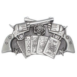 Pistol Belt Buckle for Men - Playing Cards, Double Pistol Poker, Flower Rose Star, Western Cowboy, Punk Rock - Gifts